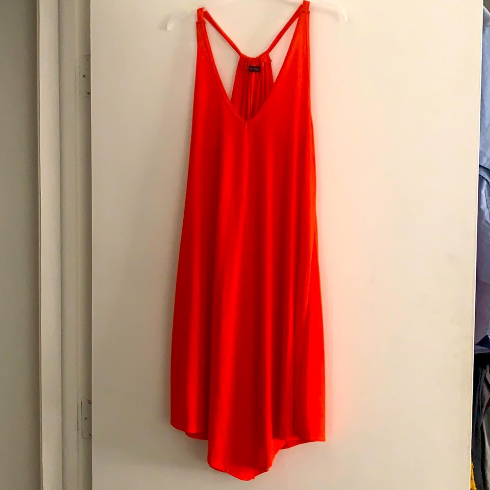 Knee length summer dress or coverup  ~ polyester ~orange ~ medium
